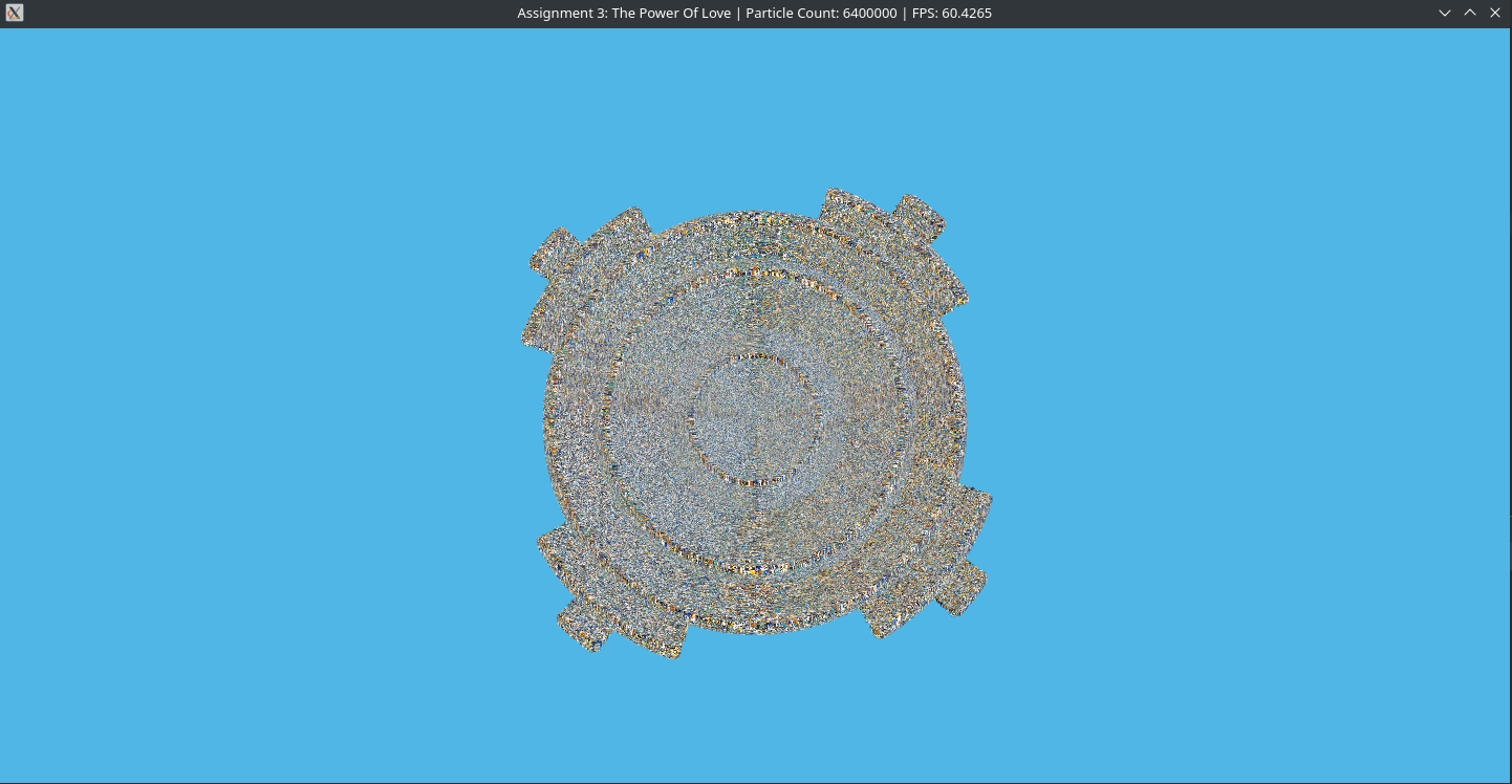 6.4 million particles, zoomed out, showing fillrate as the limitingfactor in speed.